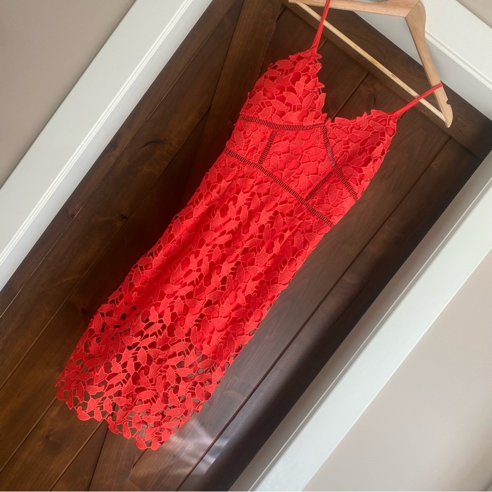 Love Ady Navy Lace Overlay Midi Dress XSmall VNeck Dress Preppy Party Retro Red - Picture 2 of 6
